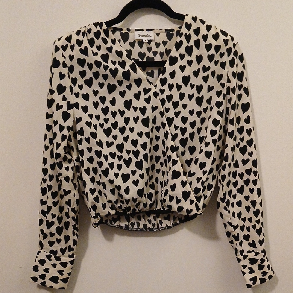 Pomelo Black Heart Pattern Blouse Size S